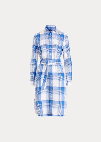 Camisa De Vestir Polo Ralph Lauren Mujer Blancos Azules / Multicolor - Plaid Linen - TPDFM4176